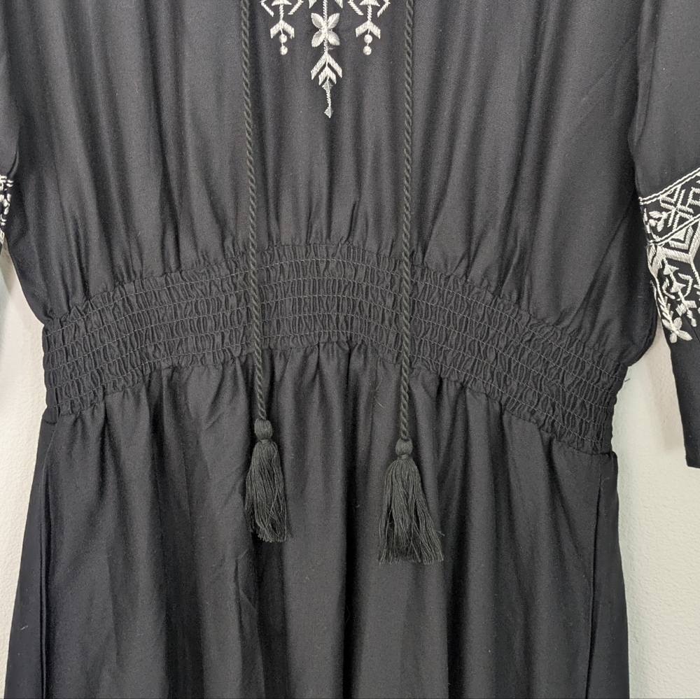 Tokio Talking New Embroidered Boho Mini Dress, Size M, Black White Embellished - Picture 7 of 16